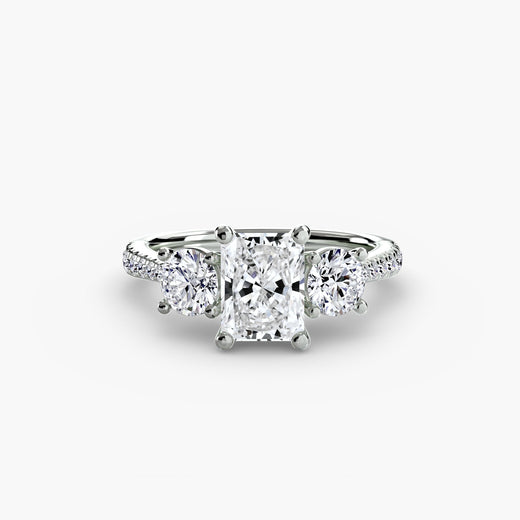 ÉTERNITÉ Radiant Cut Three-Stone Pavé Ring Setting in White Gold | SARATTI