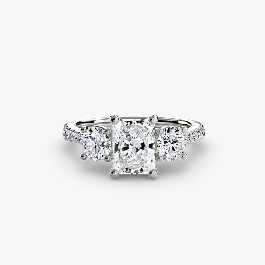 ÉTERNITÉ Radiant Cut Three-Stone Pavé Ring Setting in White Gold | SARATTI