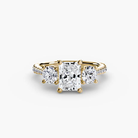 ÉTERNITÉ Radiant Cut Three-Stone Pavé Ring Setting in Yellow Gold | SARATTI