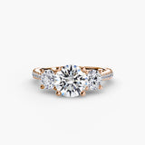 ÉTERNITÉ – Round Cut Three-Stone Pavé Ring Setting in Rose Gold | SARATTI