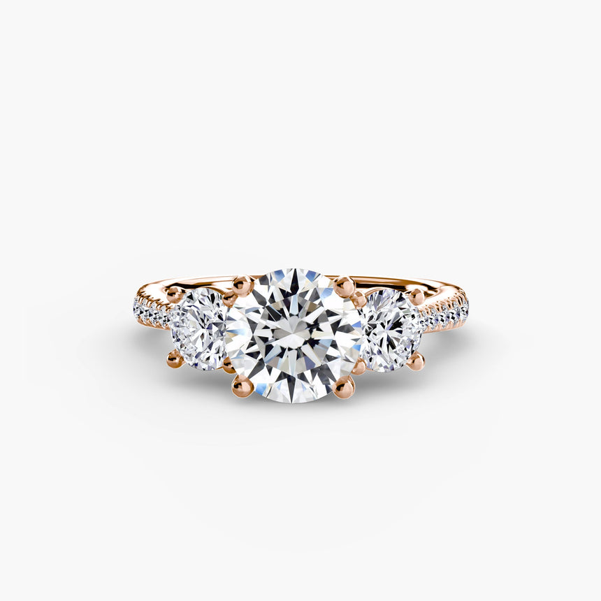 ÉTERNITÉ – Round Cut Three-Stone Pavé Ring Setting in Rose Gold | SARATTI