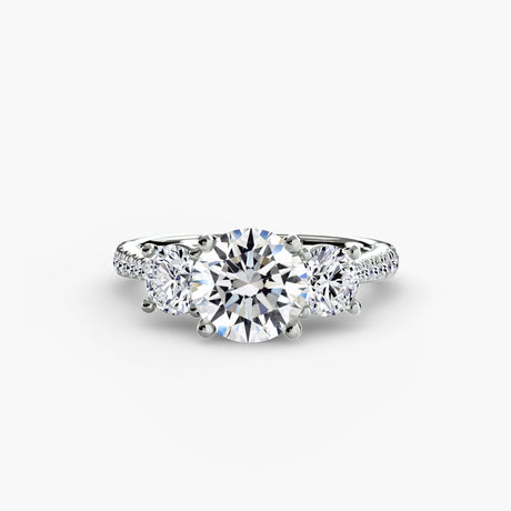 ÉTERNITÉ – Round Cut Three-Stone Pavé Ring Setting in White Gold | SARATTI