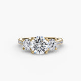 ÉTERNITÉ – Round Cut Three-Stone Pavé Ring Setting in Yellow Gold | SARATTI