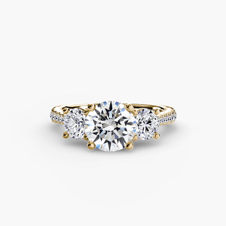ÉTERNITÉ – Round Cut Three-Stone Pavé Ring Setting in Yellow Gold | SARATTI
