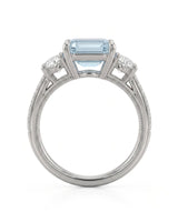 Étoile Trinity emerald cut Aquamarine three-stone diamond ring setting in Platinum, gallery view | SARATTI