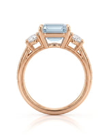 Étoile Trinity emerald cut Aquamarine three-stone diamond ring setting in Rose Gold, gallery view | SARATTI