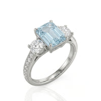 Étoile Trinity – Emerald Cut Aquamarine Three-Stone Diamond Ring Setting