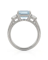 Étoile Trinity emerald cut Aquamarine three-stone diamond ring setting in White Gold, gallery view | SARATTI