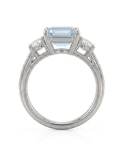 Étoile Trinity emerald cut Aquamarine three-stone diamond ring setting in White Gold, gallery view | SARATTI