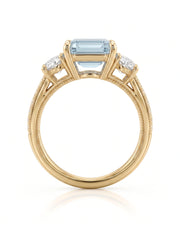 Étoile Trinity emerald cut Aquamarine three-stone diamond ring setting in Yellow Gold, gallery view | SARATTI