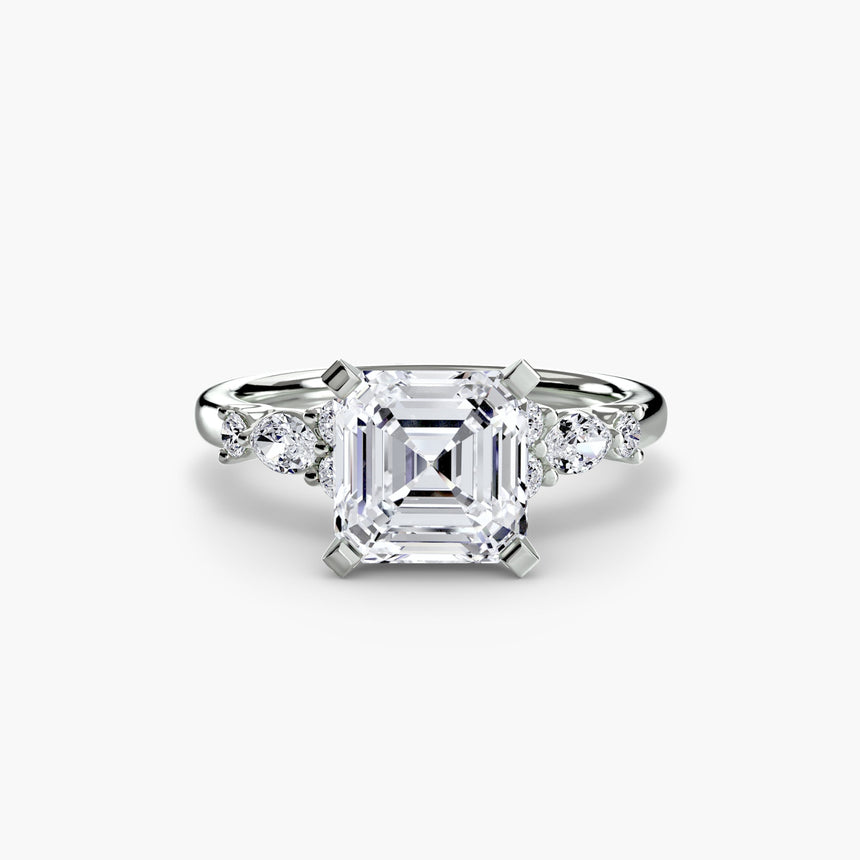 FLEUR – Asscher Cut Floral Accent Solitaire Ring Setting in 950 Platinum | SARATTI