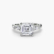 FLEUR – Asscher Cut Floral Accent Solitaire Ring Setting in White Gold | SARATTI