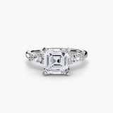 FLEUR – Asscher Cut Floral Accent Solitaire Ring Setting in White Gold | SARATTI