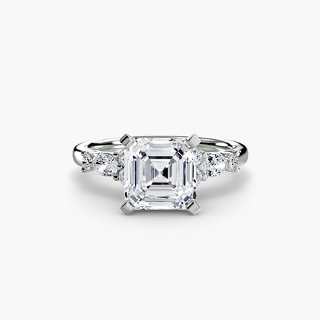 FLEUR – Asscher Cut Floral Accent Solitaire Ring Setting in White Gold | SARATTI