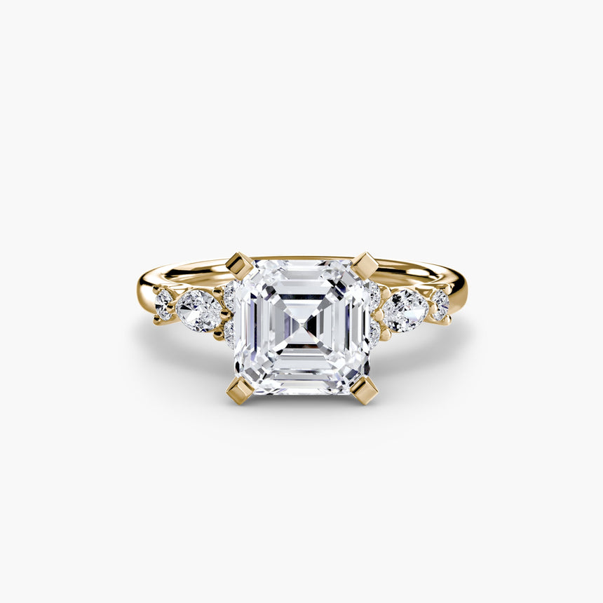FLEUR – Asscher Cut Floral Accent Solitaire Ring Setting in Yellow Gold | SARATTI