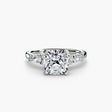 FLEUR – Cushion Cut Floral Accent Solitaire Ring Setting – White Gold view | SARATTI