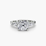 FLEUR – Cushion Cut Floral Accent Solitaire Ring Setting – White Gold view | SARATTI