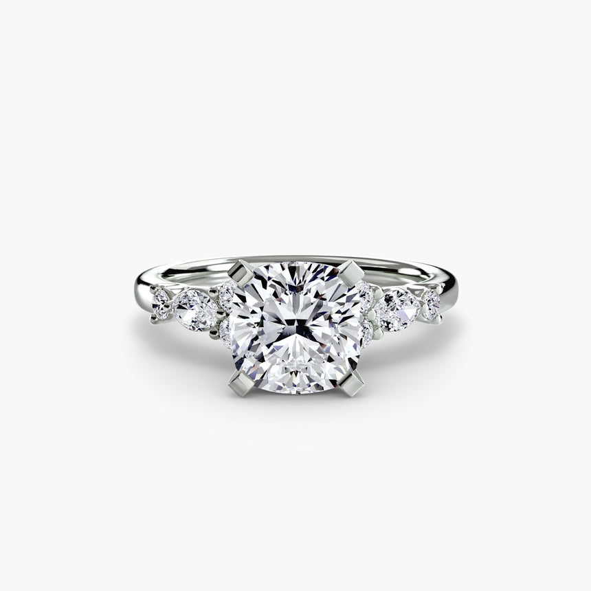 FLEUR – Cushion Cut Floral Accent Solitaire Ring Setting – White Gold view | SARATTI