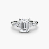 FLEUR Emerald Cut Floral Accent Solitaire Ring Setting in White Gold | SARATTI
