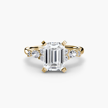 FLEUR Emerald Cut Floral Accent Solitaire Ring Setting in Yellow Gold | SARATTI