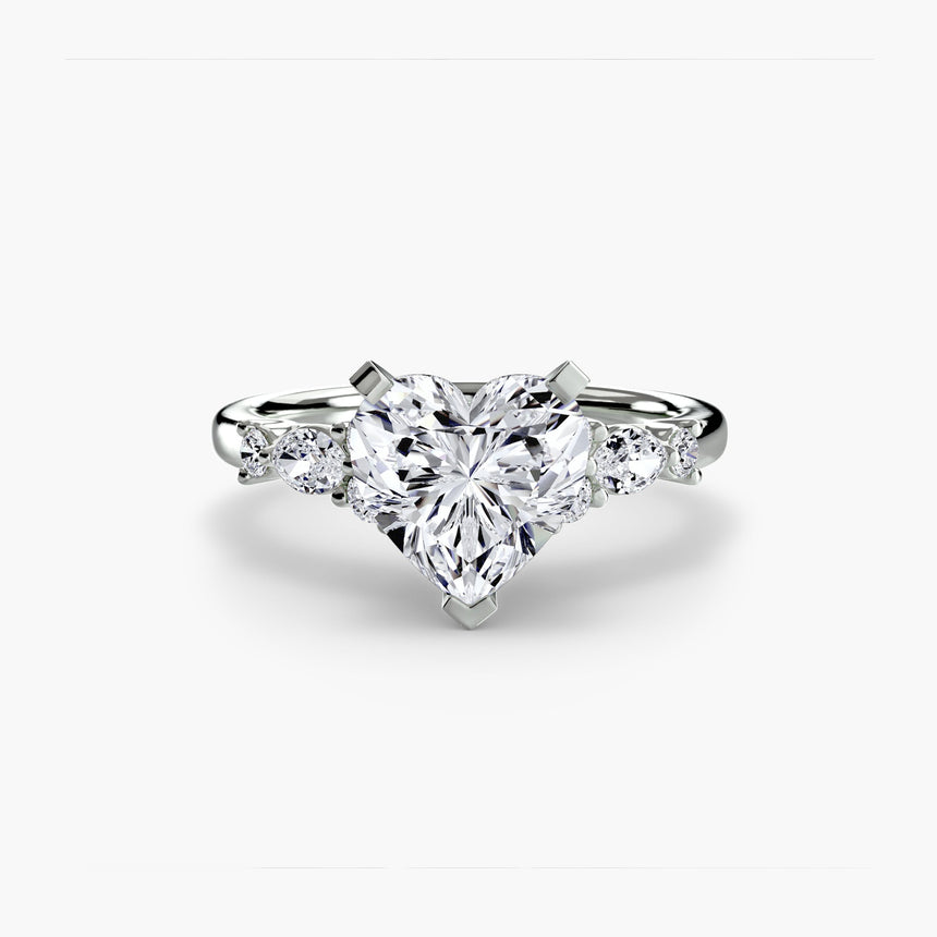 FLEUR Heart Cut Floral Accent Solitaire Ring Setting in 950 Platinum | SARATTI