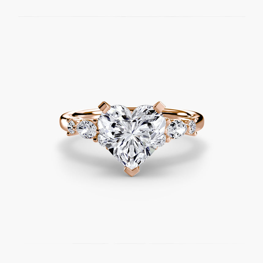 FLEUR Heart Cut Floral Accent Solitaire Ring Setting in Rose Gold | SARATTI