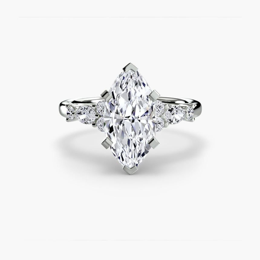 FLEUR – Marquise Cut Floral Accent Solitaire Ring Setting in 950 Platinum | SARATTI