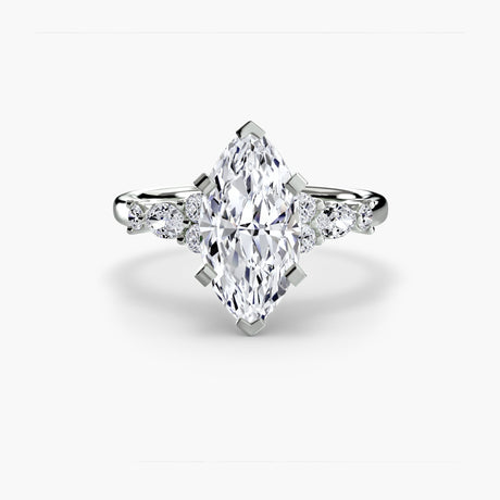 FLEUR – Marquise Cut Floral Accent Solitaire Ring Setting in White Gold | SARATTI