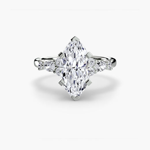 FLEUR – Marquise Cut Floral Accent Solitaire Ring Setting in White Gold | SARATTI