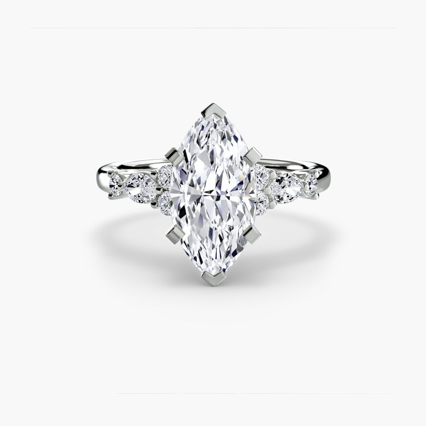 FLEUR – Marquise Cut Floral Accent Solitaire Ring Setting in White Gold | SARATTI