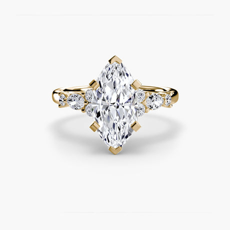 FLEUR – Marquise Cut Floral Accent Solitaire Ring Setting in Yellow Gold | SARATTI