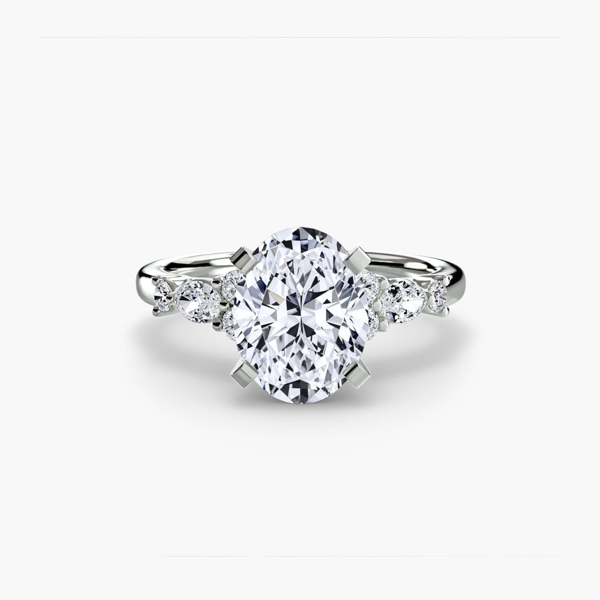 FLEUR Oval Cut floral accent solitaire ring setting in 950 Platinum | SARATTI