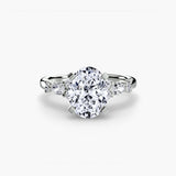 FLEUR Oval Cut floral accent solitaire ring setting in White Gold | SARATTI