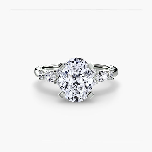 FLEUR Oval Cut floral accent solitaire ring setting in White Gold | SARATTI