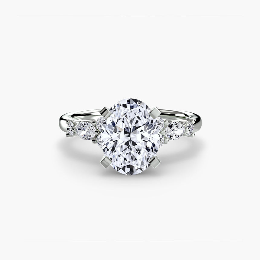 FLEUR Oval Cut floral accent solitaire ring setting in White Gold | SARATTI