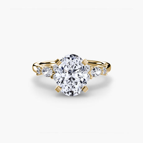 FLEUR Oval Cut floral accent solitaire ring setting in Yellow Gold | SARATTI