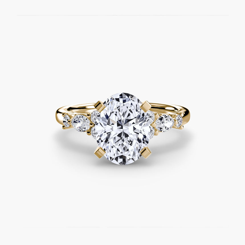 FLEUR Oval Cut floral accent solitaire ring setting in Yellow Gold | SARATTI
