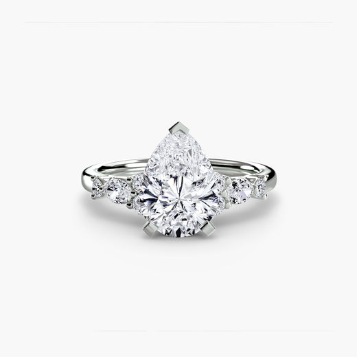 FLEUR – Pear Cut Floral Accent Solitaire Ring Setting in White Gold | SARATTI