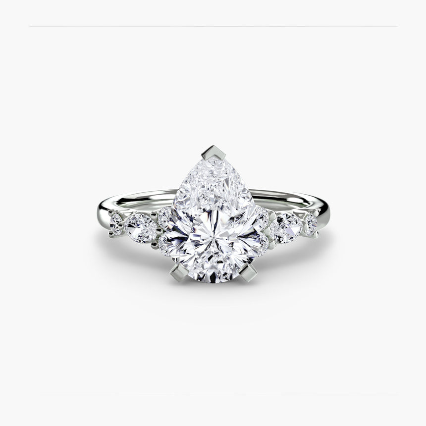 FLEUR – Pear Cut Floral Accent Solitaire Ring Setting in White Gold | SARATTI
