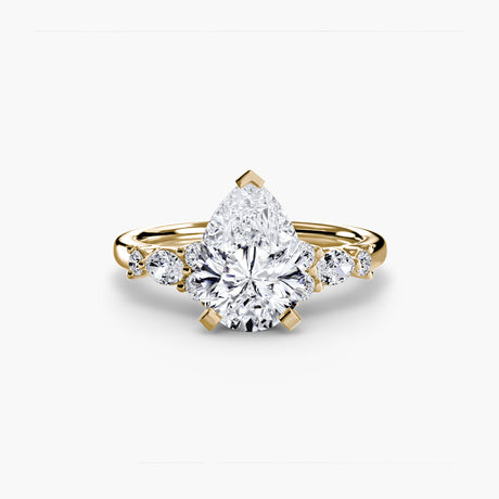 FLEUR – Pear Cut Floral Accent Solitaire Ring Setting in Yellow Gold | SARATTI