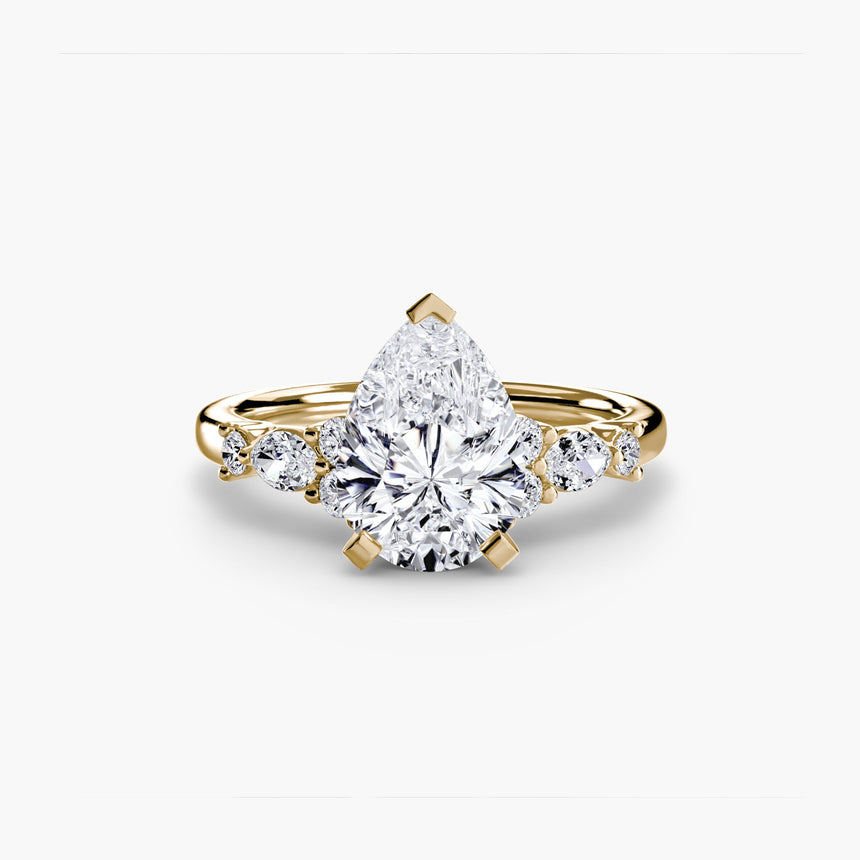 FLEUR – Pear Cut Floral Accent Solitaire Ring Setting in Yellow Gold | SARATTI