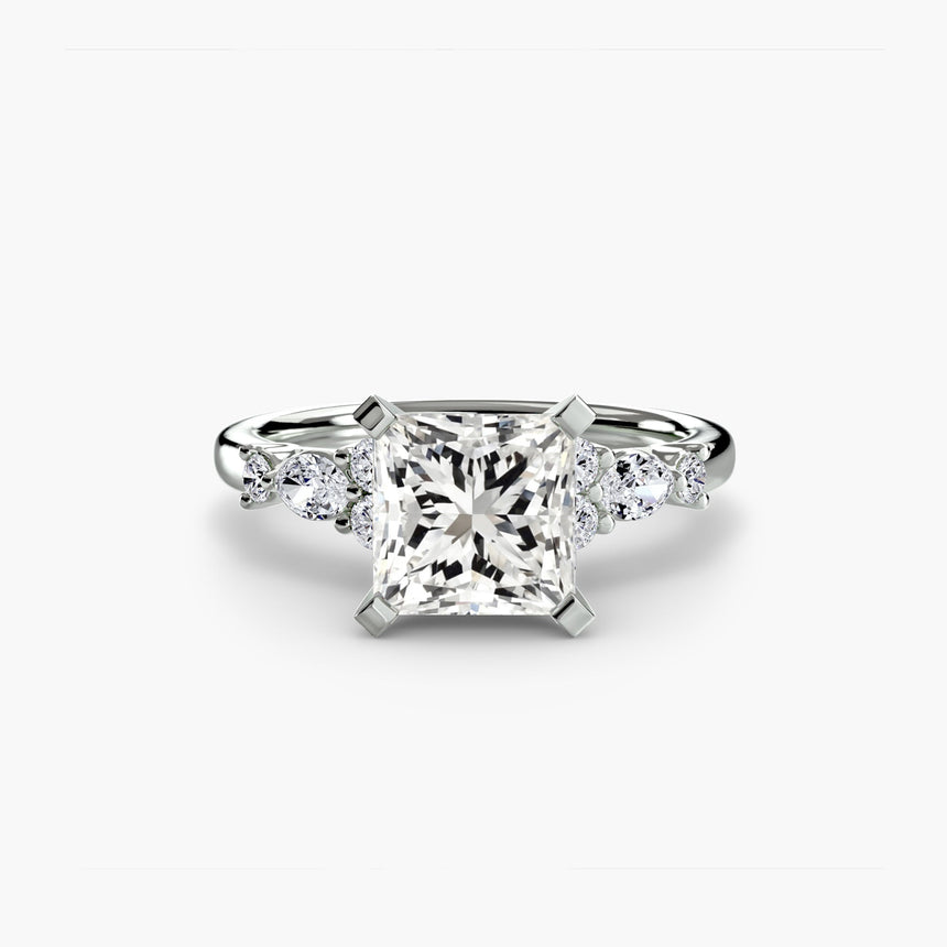 FLEUR – Princess Cut Floral Accent Solitaire Ring Setting in 950 Platinum | SARATTI