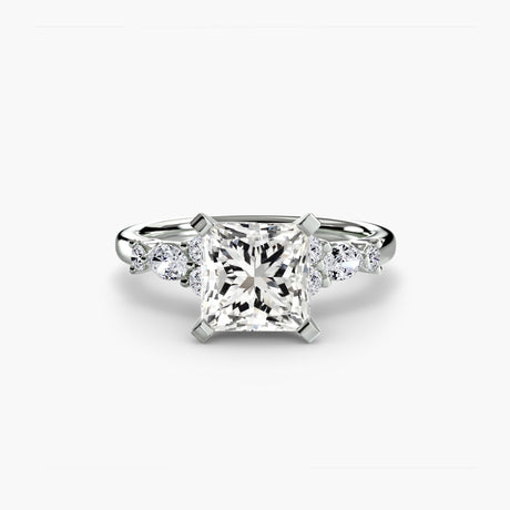 FLEUR – Princess Cut Floral Accent Solitaire Ring Setting in White Gold | SARATTI