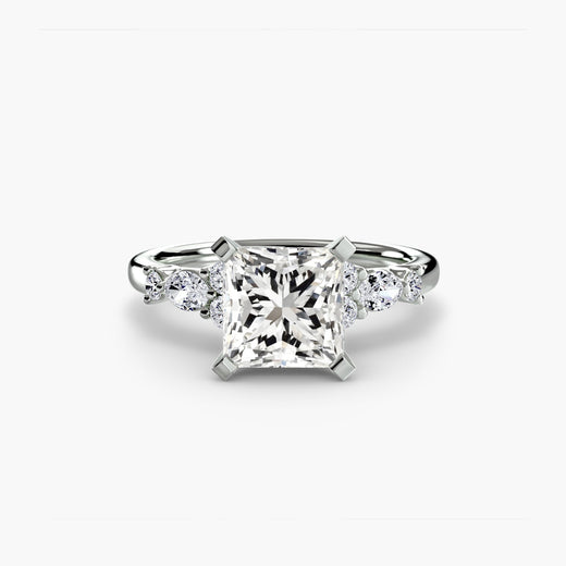 FLEUR – Princess Cut Floral Accent Solitaire Ring Setting in White Gold | SARATTI