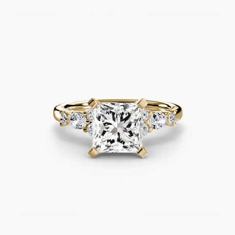 FLEUR – Princess Cut Floral Accent Solitaire Ring Setting in Yellow Gold | SARATTI