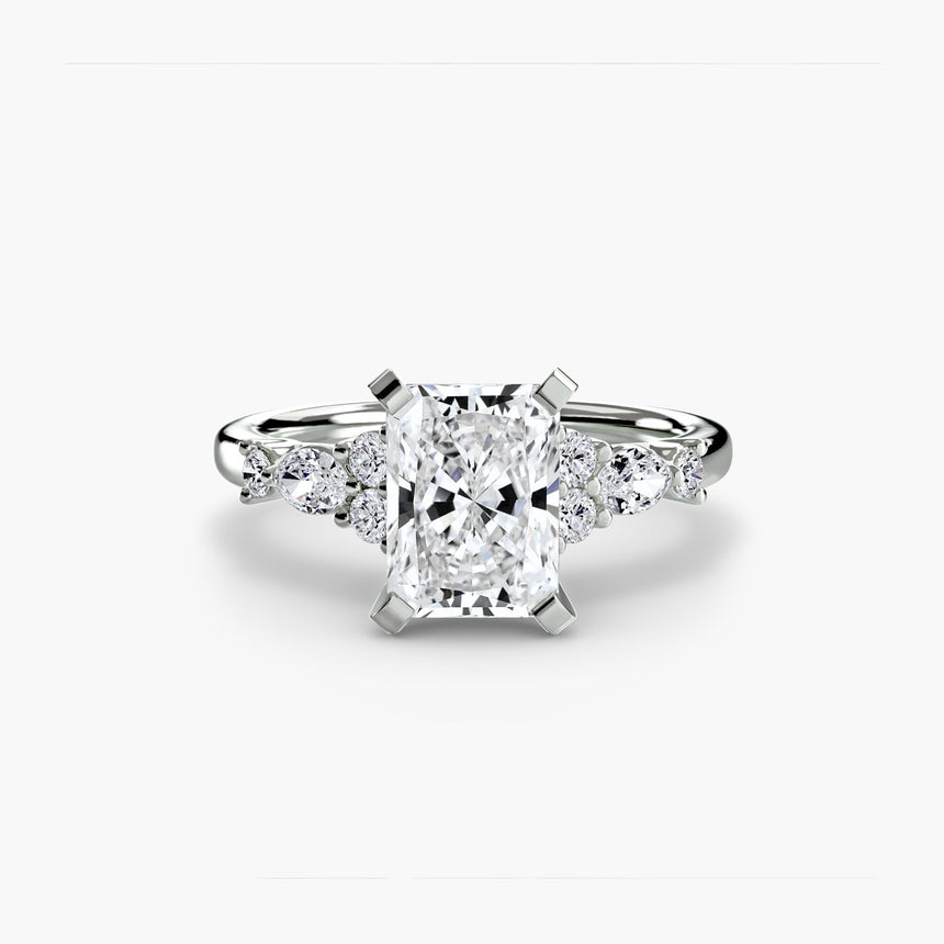 FLEUR Radiant Cut Floral Accent Solitaire Ring Setting in 950 Platinum | SARATTI