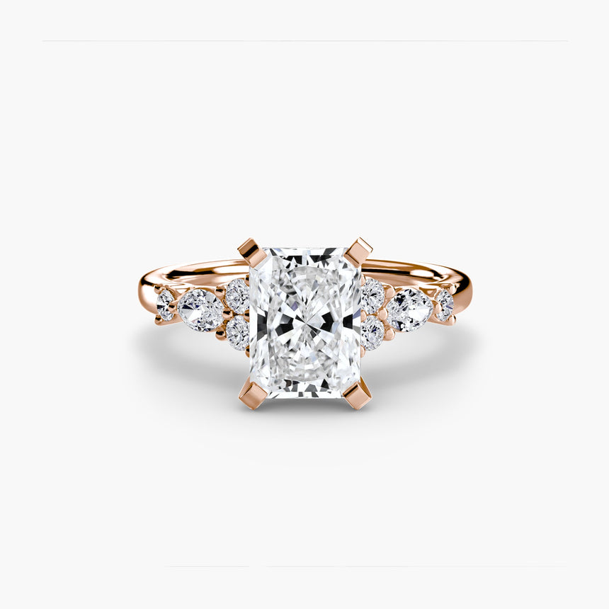 FLEUR Radiant Cut Floral Accent Solitaire Ring Setting in Rose Gold | SARATTI