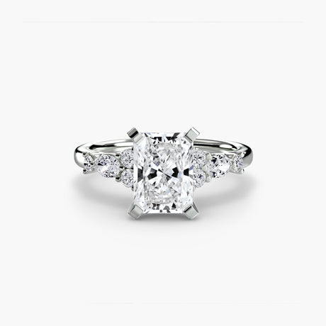 FLEUR Radiant Cut Floral Accent Solitaire Ring Setting in White Gold | SARATTI