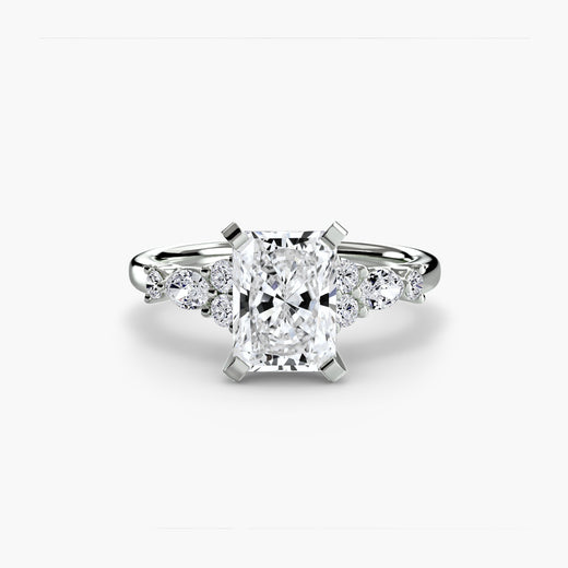FLEUR Radiant Cut Floral Accent Solitaire Ring Setting in White Gold | SARATTI