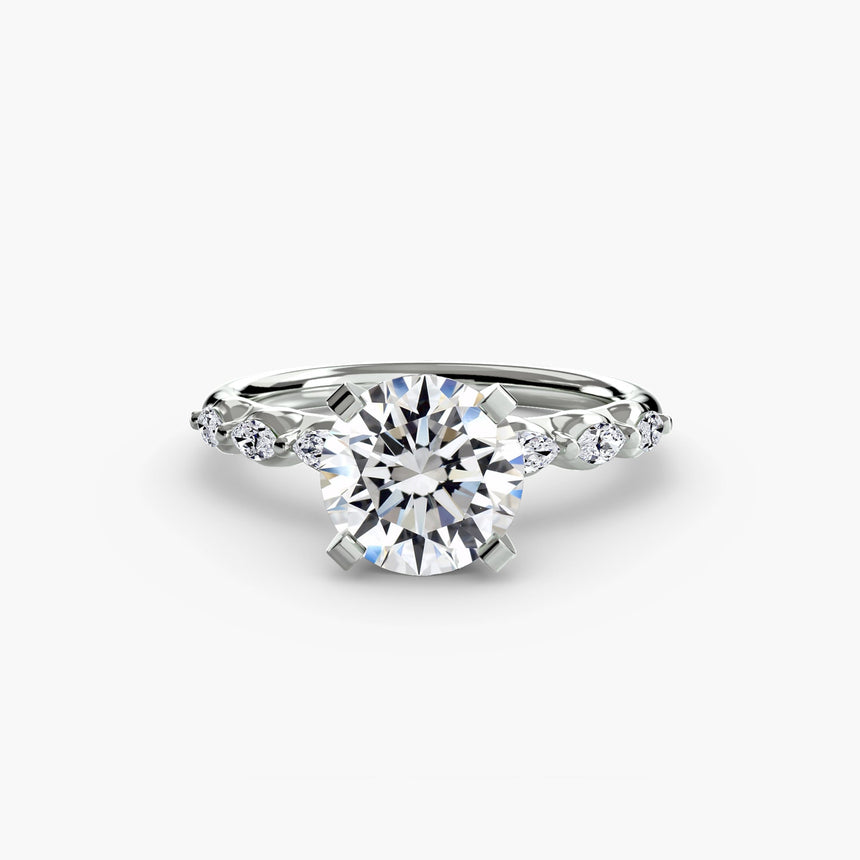 FLEUR – Round Cut Floral Accent Solitaire Ring Setting in 950 Platinum | SARATTI